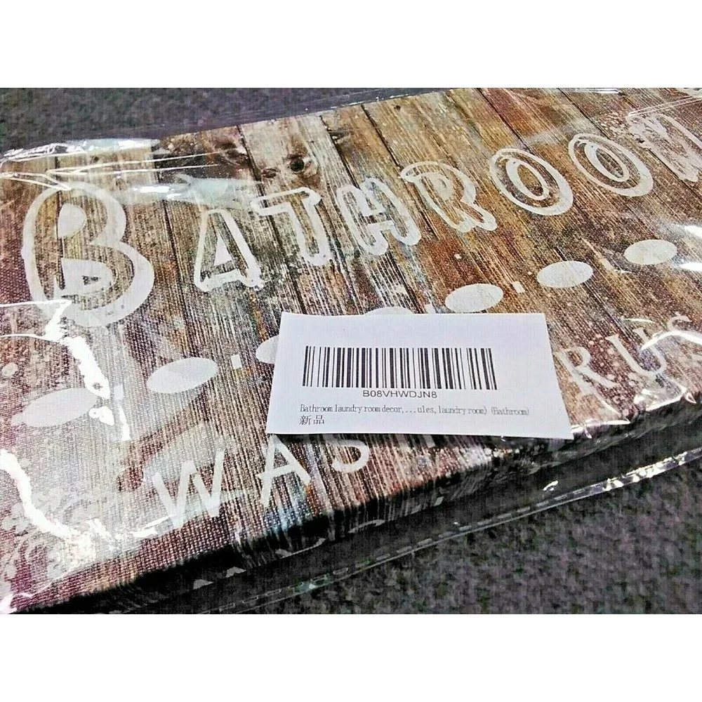 Bathroom Rules wash brush floss flush canvas sign farm home room vintage look